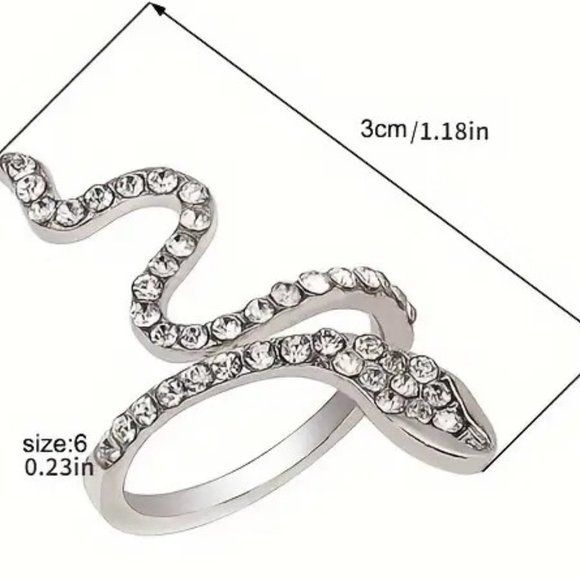 Snake Wrap Ring Sparkle Zircon Rhinestones Silver Goth Punk Pop Rave Reptile NEW - Picture 4 of 4